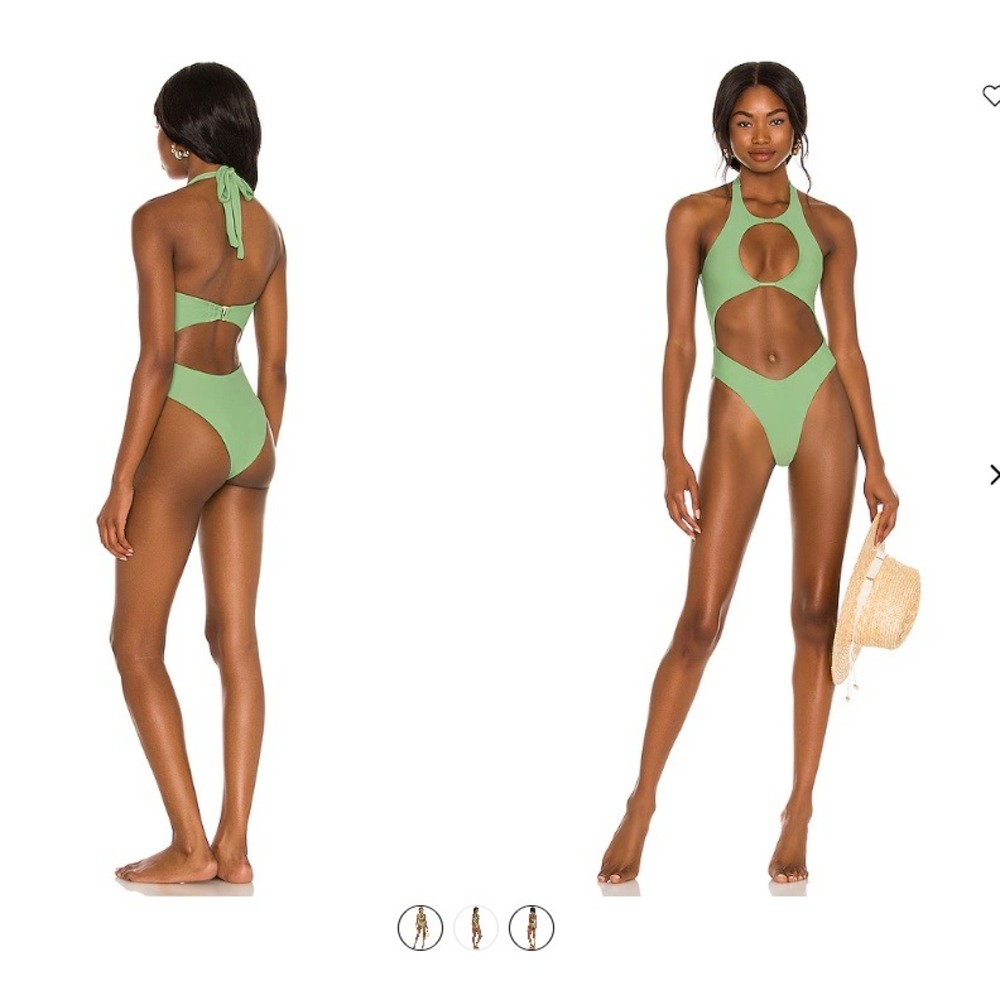 Lovewave Green Cutout Halter Aden One Piece Swimsuit Gold Revolve Size Small